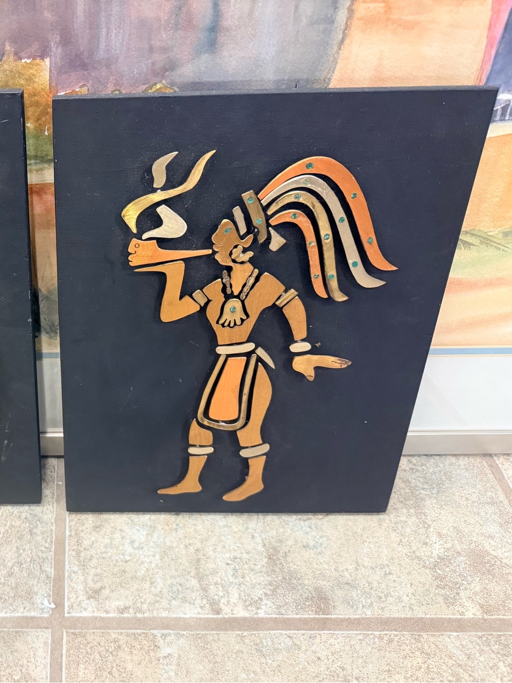 Handcrafted Black and Gold Aztec Wall Panels